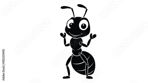 A cartoon ant with a happy face is standing on its hind legs isolated on white background, Vector