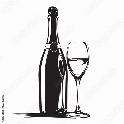 Party Champagne Bottle and Glass Icon Vector on White Background