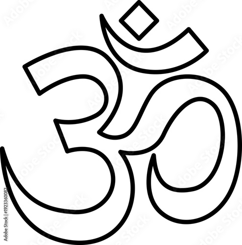 Om Symbol Outline Vector Illustration for Yoga and Meditation
