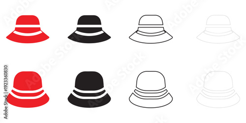 bucket hat icon vector set, bucket hat for head symbol vector, silhouette and line art illustration