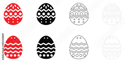 Easter egg icon vector set, Easter egg symbol vector, silhouette and line art illustration