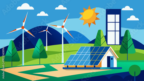 wind turbine and solar panels