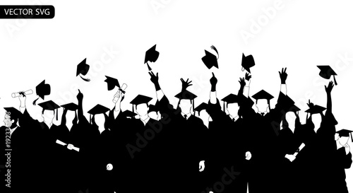 Graduation Celebration Silhouettes: Students Throwing Caps in the Air