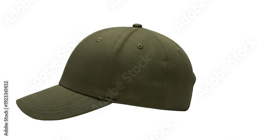 Wallpaper Mural Side View of a Dark Green Baseball Cap with Curved Brim, Button, and Visible Stitching on a Plain White Background Torontodigital.ca