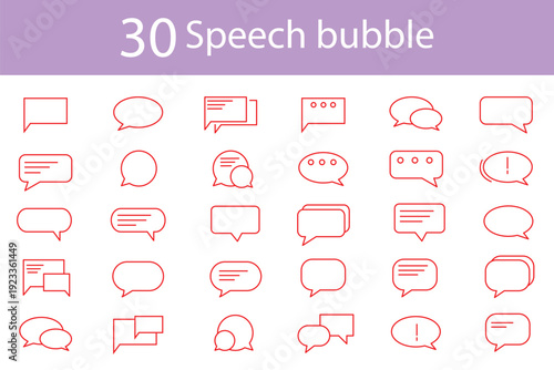 Speech bubble Editable stroke line icon set. Chat message symbol. Chat, bubble speaking, talking, discussion and more. Social media message signs