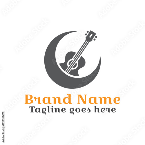 Moon guitar logo. Vector EPS file. CMYK color mode. Editable color. Easy to download.