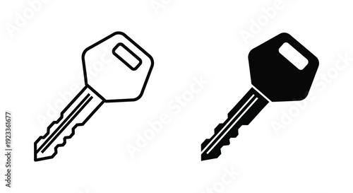Set of minimalist car key icons in outline and solid black styles for automotive security, vehicle rental services, and locksmith business branding on a white background