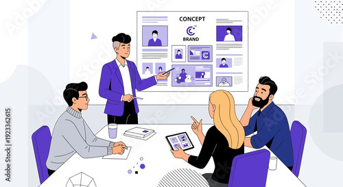 Team Brainstorming New Brand Concept on Presentation Board