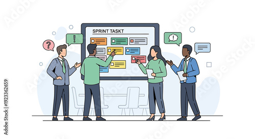 Team Collaborating on Sprint Task Board for Agile Project Management