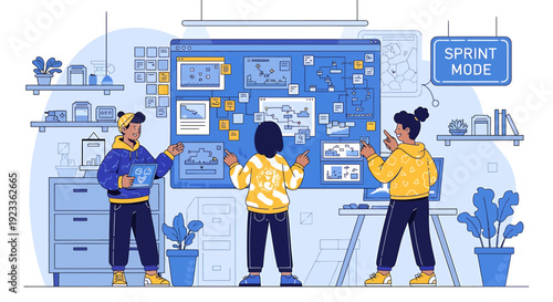 Team Collaboration Agile Planning Sprint Mode Kanban Board Illustration
