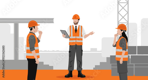 Team Discussing Plans at a Building Site with Crane