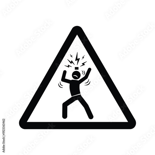 Warning sign indicating danger from electrical shock or high voltage hazard symbol