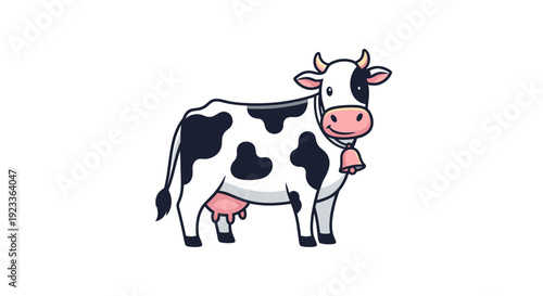 Cartoon Cow with Black Spots Standing.