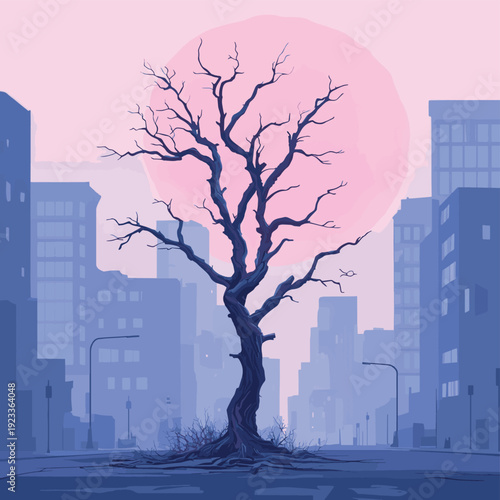 A dead tree in a city. Isolated Vector Illustration , vector style simple color