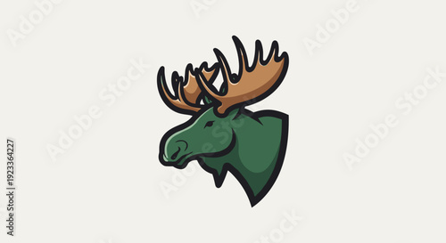 Cartoon Moose Head with Antlers Illustration.