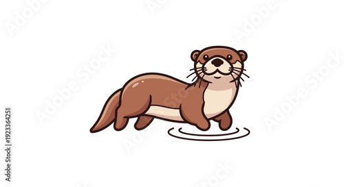 Cartoon Otter Standing on White Background.