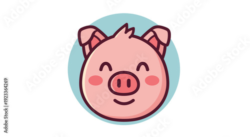 Cartoon Pig Face with Happy Expression.
