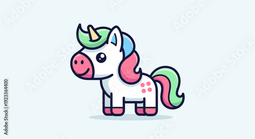Cartoon Unicorn with Colorful Mane and Tail 1.