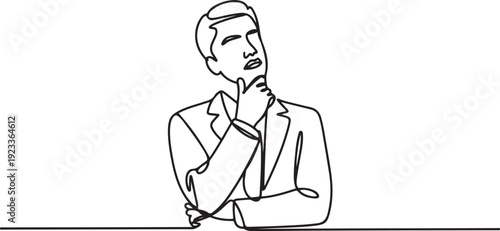 business man thinking strategy.one line drawing of business man looking up.looking for business strategy.one line vector illustration with out Background
