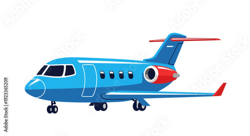 Blue Airplane Vector Illustration, Flat Design for Travel and Transportation, Isolated Graphic