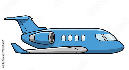 Blue Jet Airplane Vector Illustration, Flat Design, Travel Concept, Commercial Aviation