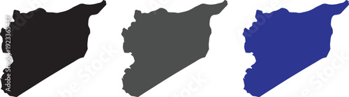 Syria Map Silhouette Vector Set - Detailed Middle East Country Outlines in Black, Gray, and Blue for Infographics, Education, and Digital Design