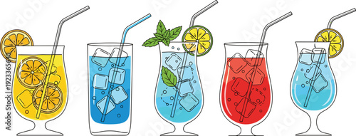 Refreshing Summer Drinks Collection with Citrus, Mint, and Ice Illustration Set for Cafe Menu, Cocktail Design, and Beverage Branding Concepts
