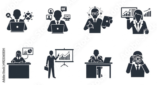 Business People Icons Set Silhouette Vector.