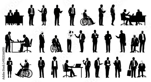 Collection of Business People Silhouettes in Various Poses.