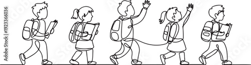 One continuous line drawing of Back to school design vector illustration. Students activity after holiday in design.one line vector illustration with out Background