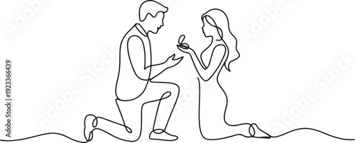 Wedding proposal continuous line art.one line vector illustration with out Background