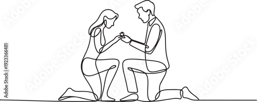 Wedding proposal continuous line art.one line vector illustration with out Background