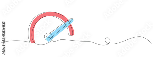 Continuous one line drawing of speedometer and performance gauge icon vector. Automotive speed tracking, rapid acceleration monitoring, and dashboard velocity symbol. Vector Illustration.