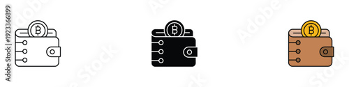 Cryptocurrency finance icon vector. Bitcoin digital wallet, Virtual money storage, blockchain technology transaction, and electronic payment symbol. Vector Illustration.