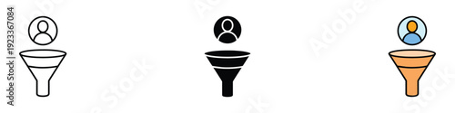 Customer sales funnel icon vector. Marketing conversion strategy, user lead generation, audience filtering process, and consumer data analytics symbol. Vector Illustration.