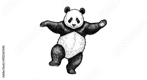 Cute Panda Bear Balancing on White Background, Whimsical Illustration
