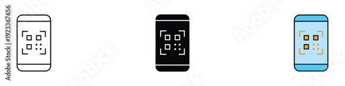 Mobile QR code scanning icon vector. Smartphone barcode reader technology, secure electronic payment, and instant data access symbol. Vector Illustration.