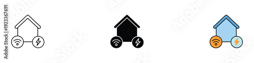 Smart home automation icon vector. Intelligent house connectivity with wireless network and electricity monitoring symbol. Vector Illustration.