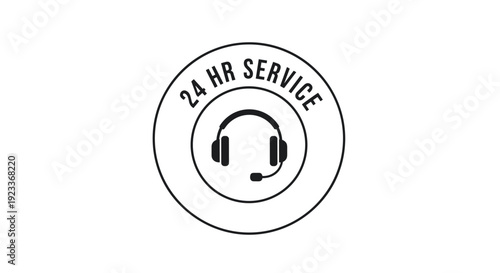 Twenty four hour service badge with a black headset icon, representing constant customer support and availability for business websites.