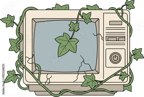Vines Entwining Vintage Computer Monitor