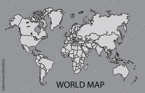 Vector World Map Illustration with Global Continents and Geographic Country Borders