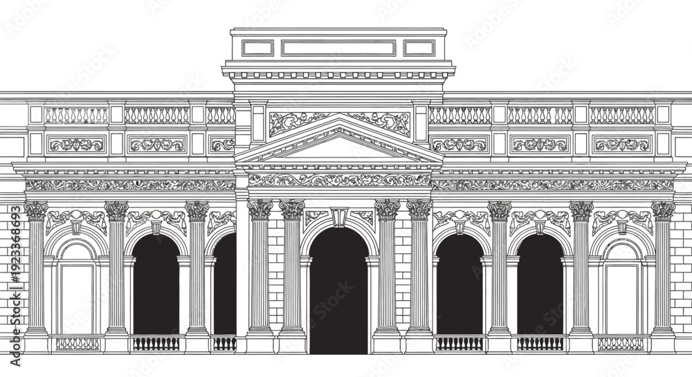 Obraz premium Classical courthouse building architecture line illustration