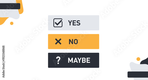 Survey or poll options showing yes no and maybe choices with icons, used for feedback forms and decision making interface designs.