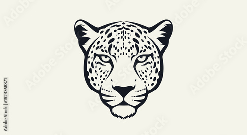 Black and White Illustration of Leopard Head.