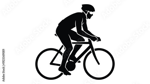 A person riding a bicycle on a road isolated on white background, Vector