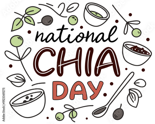 Chia Seeds Health Vector Illustration, National Chia Day Graphic