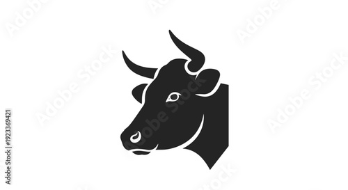 Black Cow Head Silhouette Graphic Illustration.