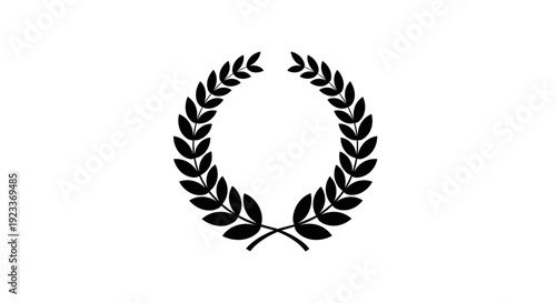 Black Laurel Wreath Icon Symbol Emblem.