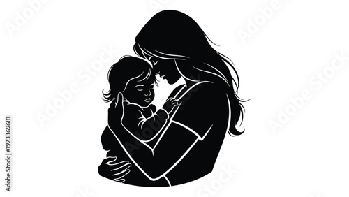 A woman holding a child in her arms isolated on white background, Vector