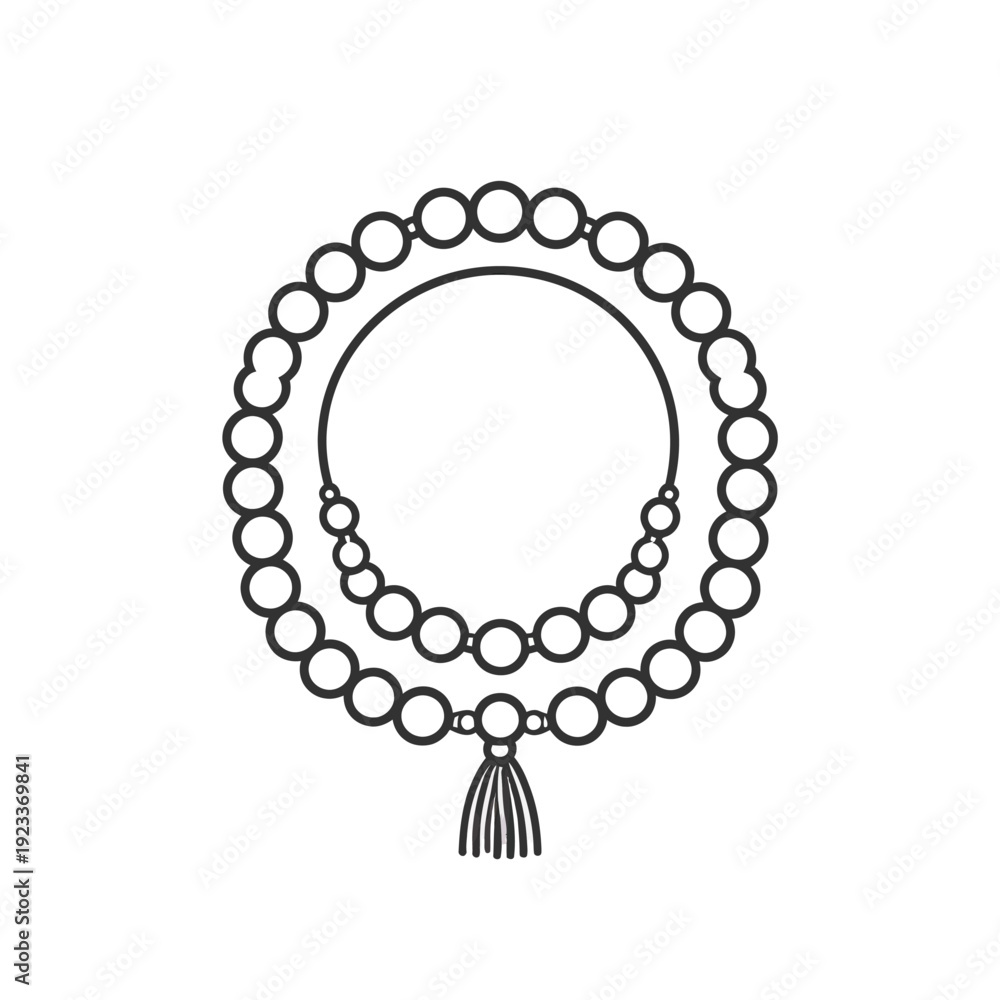 Obraz premium Line Art Illustration of Prayer Beads Necklace with Tassel.